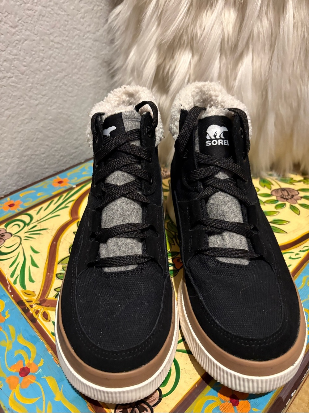 Sorel Black and Brown High-Top Faux Shearling Sneakers